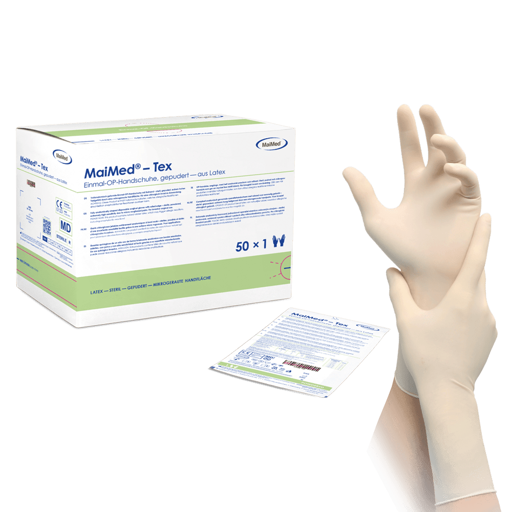 MaiMed-Tex steriele, licht gepoederde latex chirurgische handschoenen 50 paar/doos