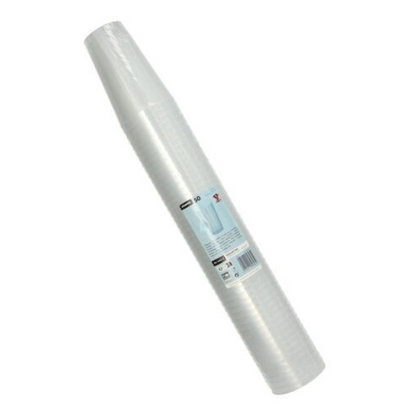 Een verpakking met 50 Starpak herbruikbare plastic bekers staat rechtop en heeft een wit etiket met tekst en afbeelding. De onbreekbare polypropyleenbekers zijn nieuw en ongebruikt en hebben een gladde textuur - ideaal voor het bewaren van versheid.