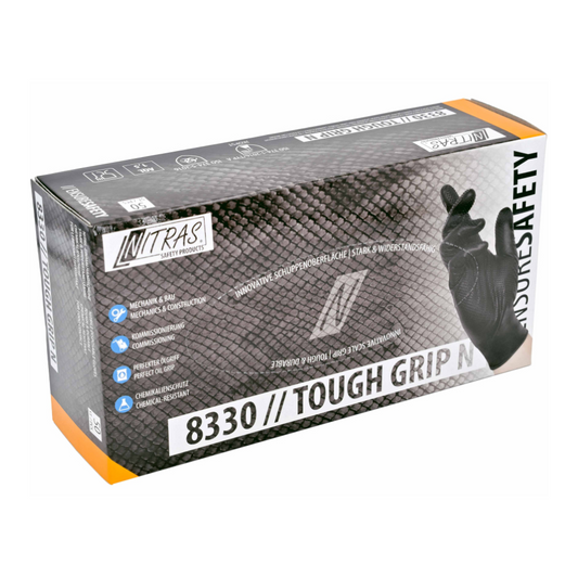 NITRAS TOUGH GRIP N Nitrilhandschuhe innovative Schuppenoberfläche, schwarz | Packung (50 Stück)