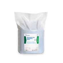 Eine versiegelte Packung blauer Dr. Schumacher DESCOSEPT PUR INDUSTRIAL WIPES der Dr. Schumacher GmbH, abgebildet auf einem schlichten weißen Hintergrund, mit weißer und grüner Beschriftung, ist ideal für die Maschinen- und Werkzeugpflege.