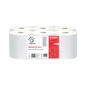 Een zes-pack Papernet Autocut handdoekrollen met de afmetingen 140 meter x 19,8 cm is verpakt in transparante folie. Op het etiket staat "Sofidel Germany GmbH" en de productcode 412090. Antibacteriële QR-codes en veiligheidssymbolen op de verpakking zorgen voor de hoogste hygiëne.