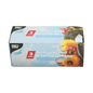 Te zien is een doos met 75 Starpak-diepvrieszakken met een inhoud van 3 liter van LLDPE. Op de verpakking zijn afbeeldingen van verschillende groentesoorten en meertalige teksten te zien, waaronder "Freezer bags", "Gefrierbeutel" en "Borsa frigo".