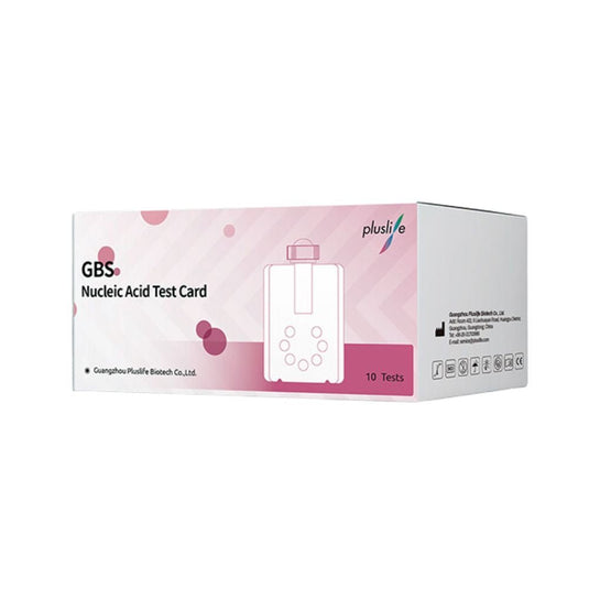 De Pluslife-testkits voor groep B-streptokokken van MedRhein GmbH worden geleverd in een roze-witte doos, die een snelle in-vitro-detectie van groep B-streptokokken mogelijk maakt, 10 tests bevat en wordt geproduceerd door Guangzhou Pluslife Biotech Co., Ltd.