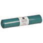 Een rol van de Abena Re-Seller GmbH afvalzakken 125 L (800x1000 mm, 48 my, LDPE, Blauw), rol met 25 zakken, is te zien op een witte achtergrond; het witte etiket toont informatie in Duits en Engels over grootte en volume.
