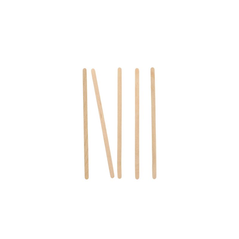 Op een witte achtergrond zijn vijf PAPSTAR roerstokjes "pure" van PAPSTAR GmbH afgebeeld, waarbij vier stokjes verticaal zijn uitgelijnd en één schuin door het midden loopt.