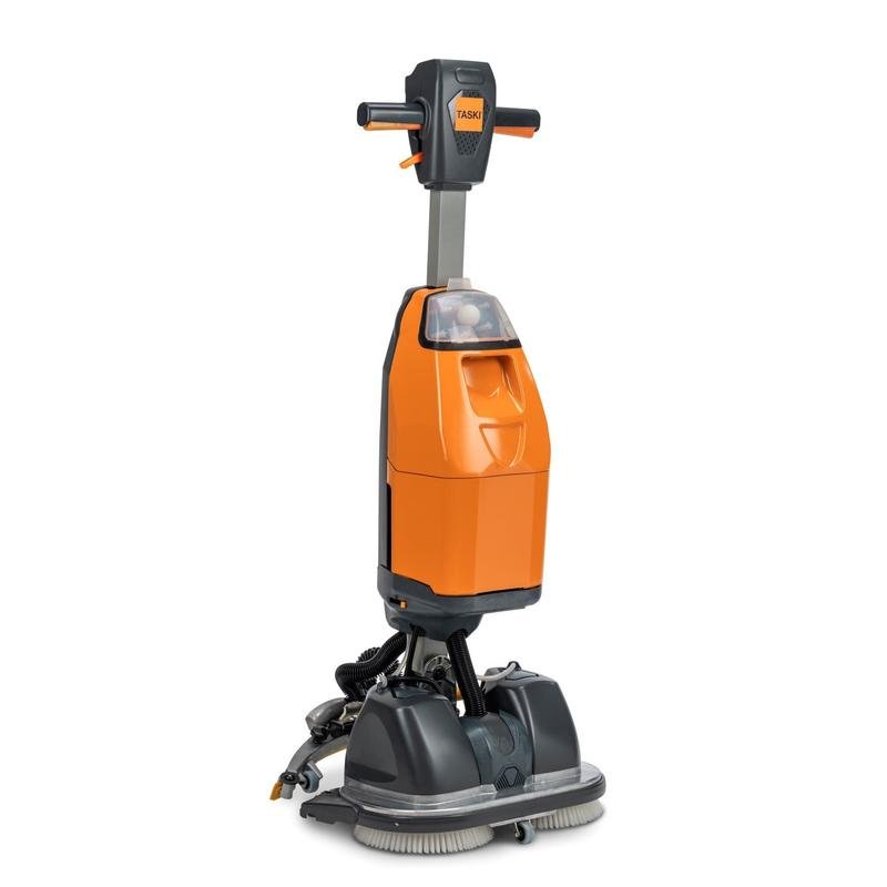 De TASKI swingo 250µicro RTU van Diversey Deutschland GmbH & Co. OHG is een compacte schrobzuigmachine, een superieur alternatief voor handmatige reiniging. De startersset bevat de machine, 2 batterijen, oplader en 2 borstels voor schitterende resultaten.