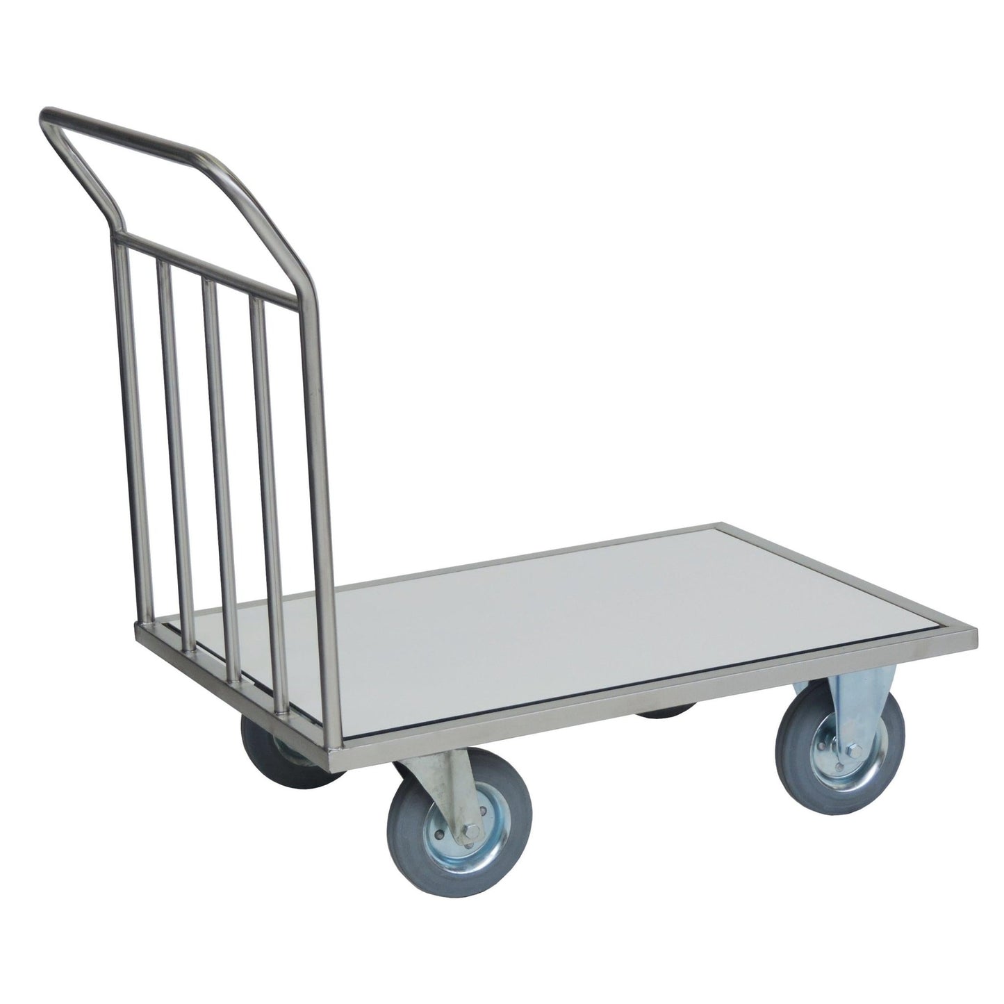 De Novocal voorwandwagen beschikt over een roestvrijstalen frame met volledig gelaste buisverbindingen en is ideaal voor zwaar transport in industriële omgevingen. De levering vindt plaats als enkel stuk (1 stuk).