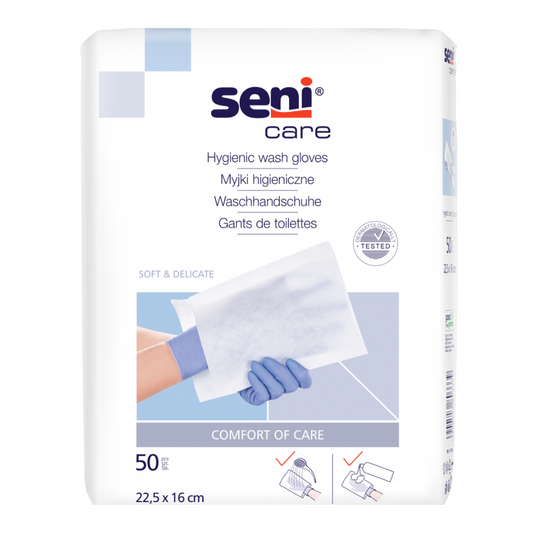 Seni Care Wassende handschoenen, ongelukkig | Pack (50 stuks)