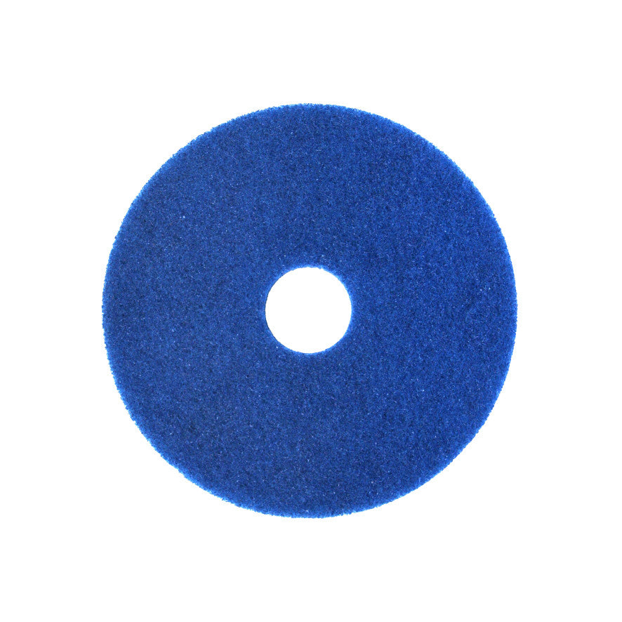 Das Arcora International GmbH Superpad Blau ist ein blaues Reinigungspad für die Grundreinigung oder Intervallreinigung auf empfindlichen Belägen mit Scheuersaugautomaten, mit rauer Textur und Mittelloch, abgebildet auf weißem Hintergrund.