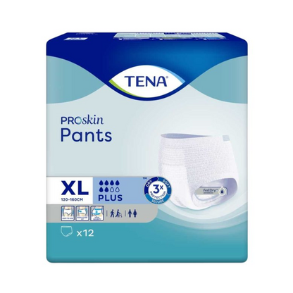De TENA Proskin Pants Plus incontinentiebroekjes in maat XL (120-160 cm) beschikken over een 3-voudige absorptie en zijn daarmee perfect voor personen met een grote maat. Deze verpakking van 12 stuks bevat een vochtverminderende technologie met een FeelDry-laag, die ervoor zorgt dat deze incontinentiebroekjes uitzonderlijk comfort en droogheid bieden.
