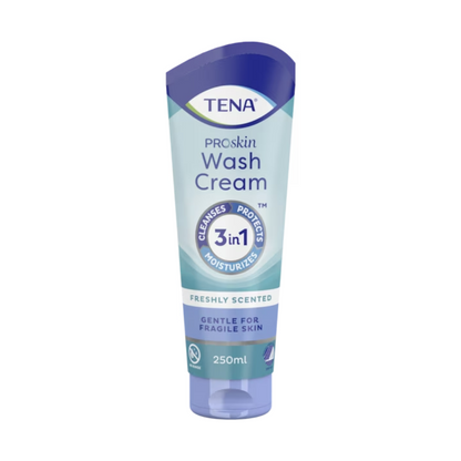 De 250-ml-tube TENA Wash Cream Huidverzorging 3in1 van TENA – Essity Germany GmbH biedt eersteklas huidverzorging door reiniging, bescherming en hydratatie. Perfect voor de gevoelige huid, biedt het een verfrissende geur die de verzorgingservaring verder versterkt.