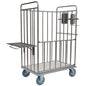 De Novocal transportwagen van roestvrij staal met achterwand en open frame biedt robuuste kwaliteit, ronde buisverbindingen, vier wielen en een uitklapbaar dienblad - ideaal voor flexibel transport. Verpakking: 1 stuk.