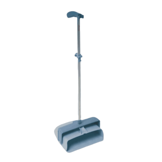 Op een eenvoudige witte achtergrond is een gesloten Vileda Professional-veegschop van Vileda GmbH te zien met een diameter van 29 cm en een lange steel. De schop heeft een ergonomisch ontwerp met een ruime en diepe schep voor het efficiënt schoonmaken en opvangen van stof en vuil.