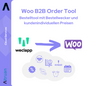 Een infographic voor het Shopify B2B Order Tool van Altruan toont de logo's van Altruan en Shopify en benadrukt de Shopify-integratie. De Duitse tekst legt functies uit zoals klant specifieke prijzen, bestelwaarschuwingen en aangepaste prijzen met duidelijke symbolen.