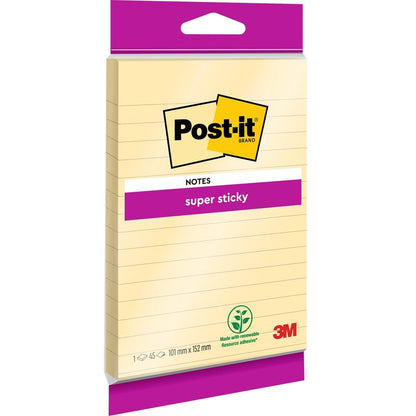 Post-it® Super Sticky Notes in groot formaat van 3M Deutschland GmbH: Gelinieerd, extra sterke kleefkracht, 102 x 152 mm, 45 vel per blok, van 100% PEFC-gecertificeerd papier.