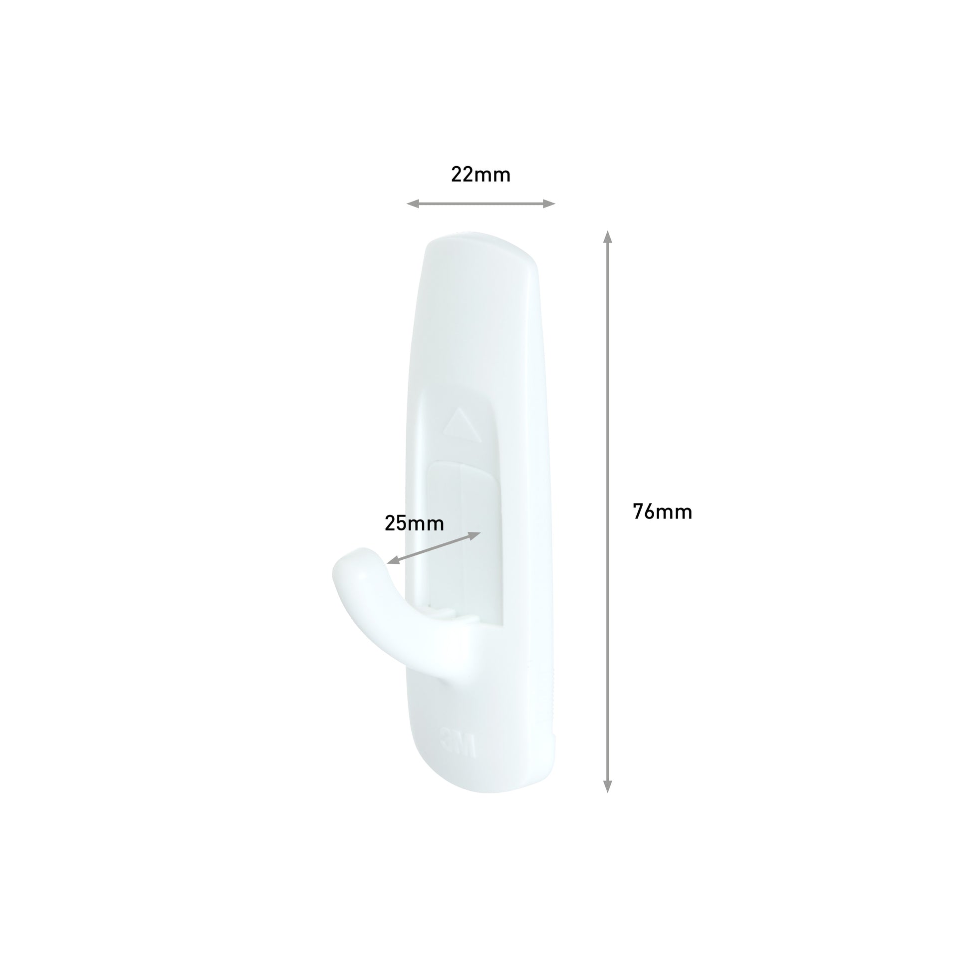 Ein mittelgroßer Command™ Mehrzweckhaken M im Vorteilspack (17001-2) von 3M Deutschland GmbH in Weiß, 76 x 22 mm mit 25 mm Hakenlänge, bietet beschädigungsfreie Befestigung. Zu sehen vor weißem Hintergrund.