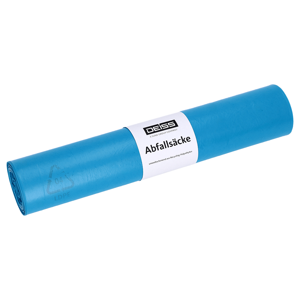 Deiss afvalzakken van gerecycled LDPE, type 70, 120 liter, 700x1100 mm, blauw | Rol (25 stuks)