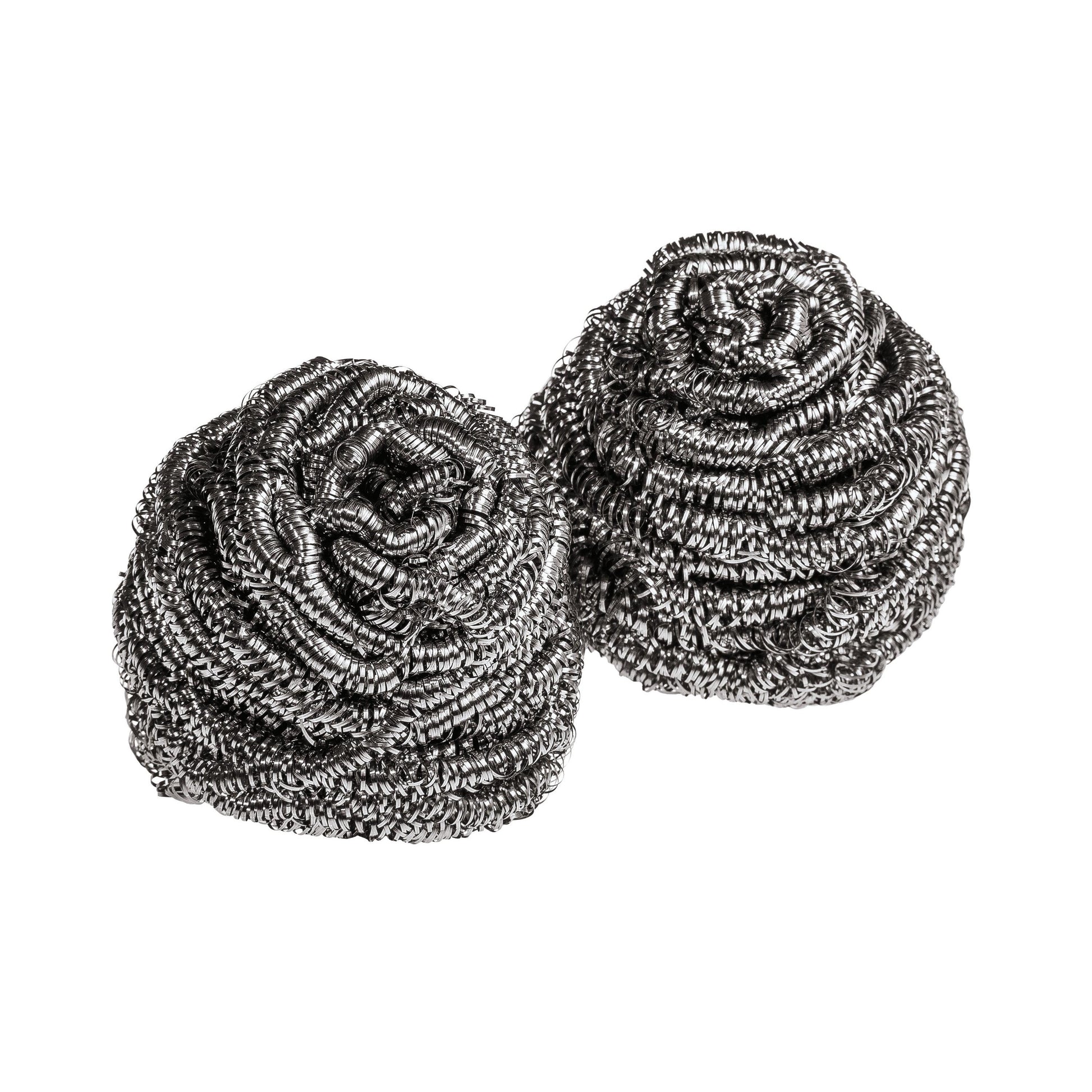 Drei Scotch-Brite® Edelstahl-Spiralen von 3M Deutschland GmbH liegen nebeneinander auf weißem Hintergrund - ideal zur gründlichen Reinigung von Kochgeschirr und Oberflächen, Packung enthält 3 Stück.