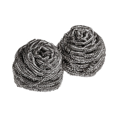 Drei Scotch-Brite® Edelstahl-Spiralen von 3M Deutschland GmbH liegen nebeneinander auf weißem Hintergrund - ideal zur gründlichen Reinigung von Kochgeschirr und Oberflächen, Packung enthält 3 Stück.