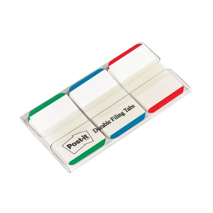 Een pak Post-it® Index Strong tabbladen van 3M Deutschland GmbH bevat 66 duurzame, gekleurde tabbladen (25,4 mm x 38,1 mm) in een dispenser, met verschillende kleuren voor eenvoudige organisatie.