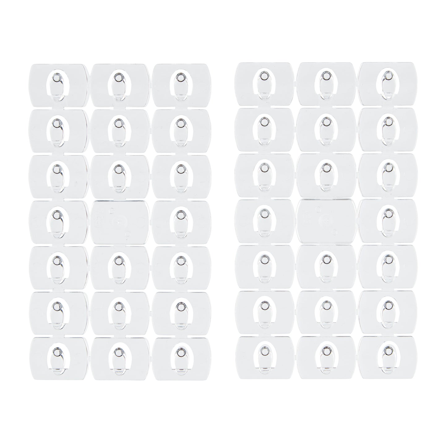 Twee verpakkingen met 24 Command™ decoratieclips, transparant met transparante strips, van 3M Deutschland GmbH, weergegeven in een rasterpatroon op witte achtergrond.