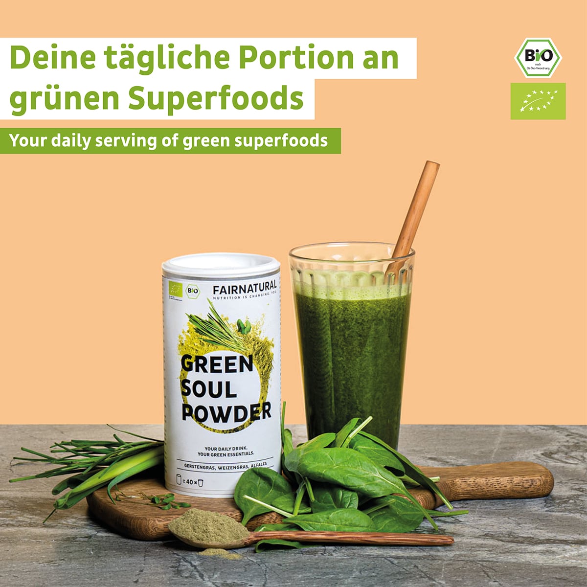 Biologisch groen smoothiepoeder