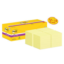 Post-it® Super Sticky Notes, Geel, 76 mm x 76 mm, Promotie, 90 vellen/blok, 12 blokken + 12 gratis/pak, Kartonnen verpakking, 100% PEFC, SGSCH-PEFC-COC-110078 | Pak (24 stuks)