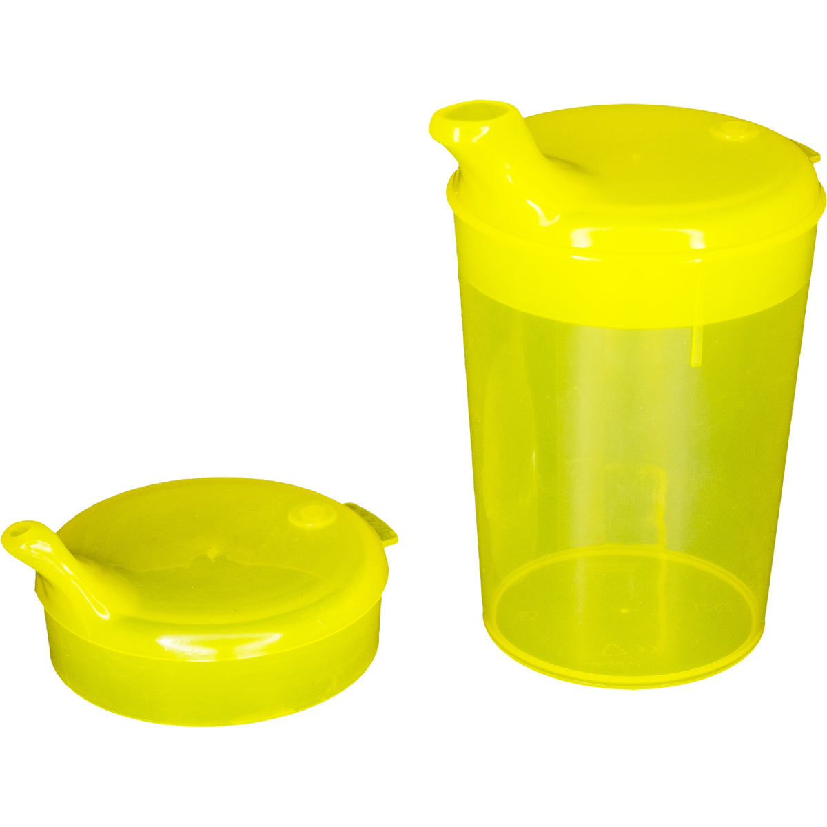 NITRAS drinkbekerset, polypropyleen, geel, 3 stuks, 1 bekerinhoud 250 ml, 1 dekselopening 12x10 mm, 1 dekselopening 4x4 mm, doos met 50 sets | Karton (1 pak)