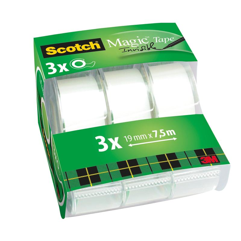 Scotch® Magic™ onzichtbare tape 3 rollen 19 mm x 7,5 m met handdispenser | Pak (3 rollen)