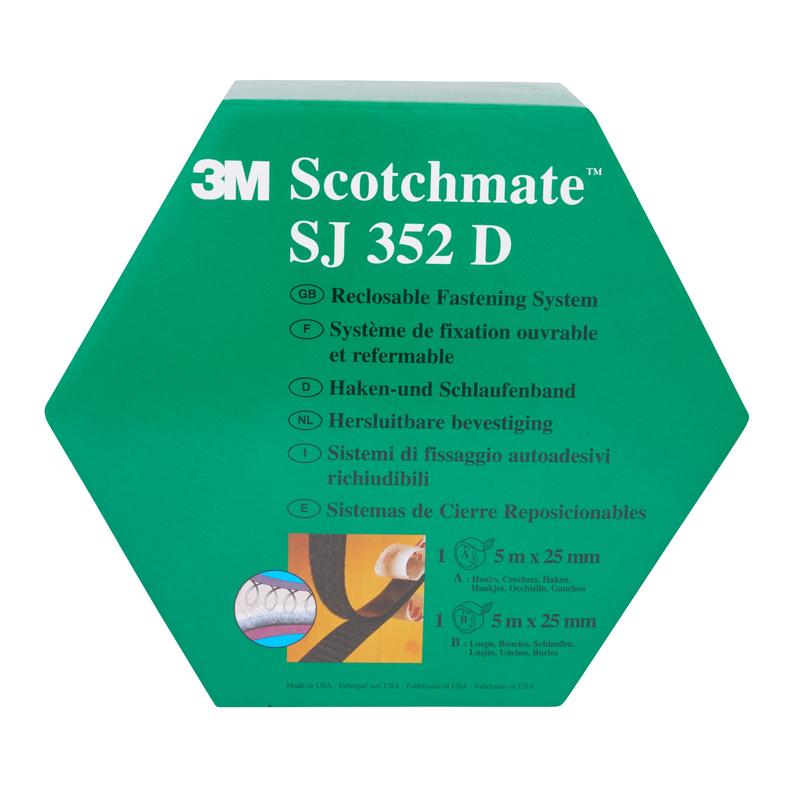 3M™ Klittenband SJ352D, Zwart, 25 mm x 5 m, 4,4 mm, Binnen, Dispenserdoos | Pak (1 stuk)