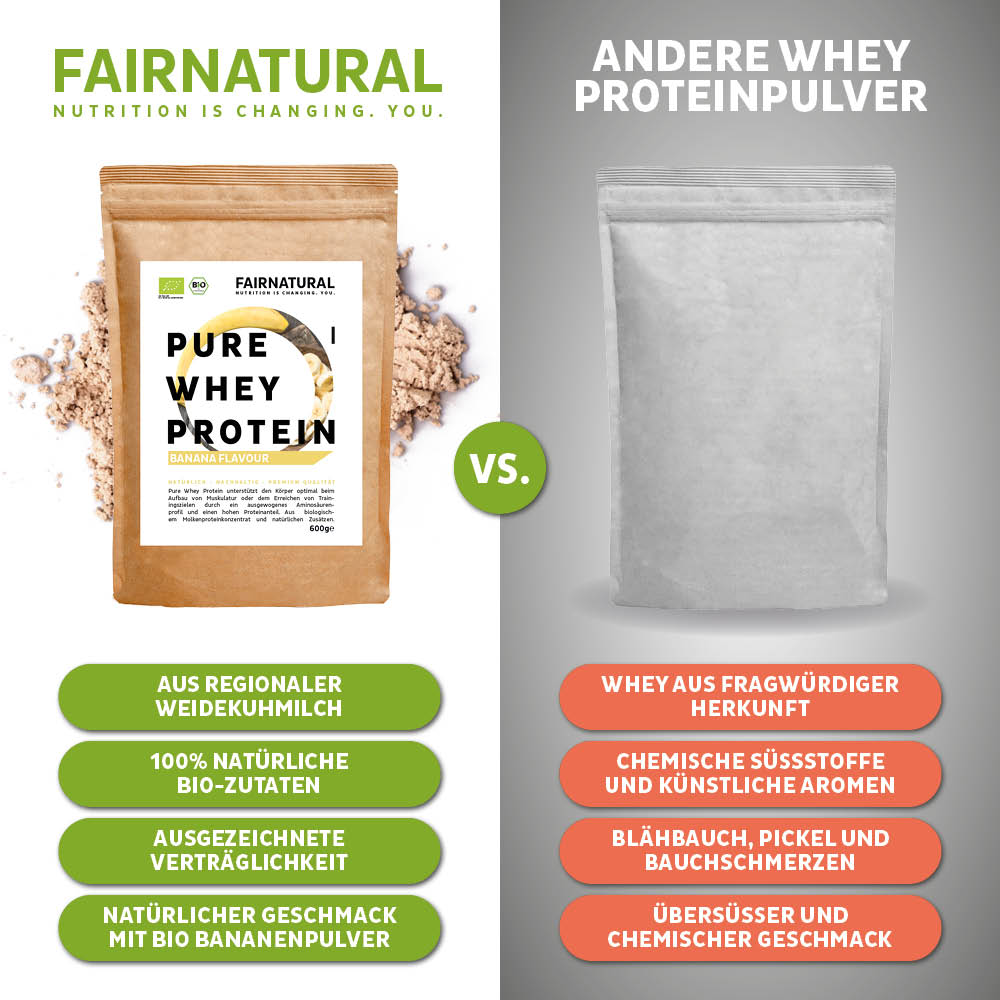 Biologische weiproteïnepoeder banaan