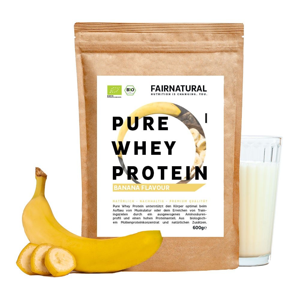 Biologische weiproteïnepoeder banaan