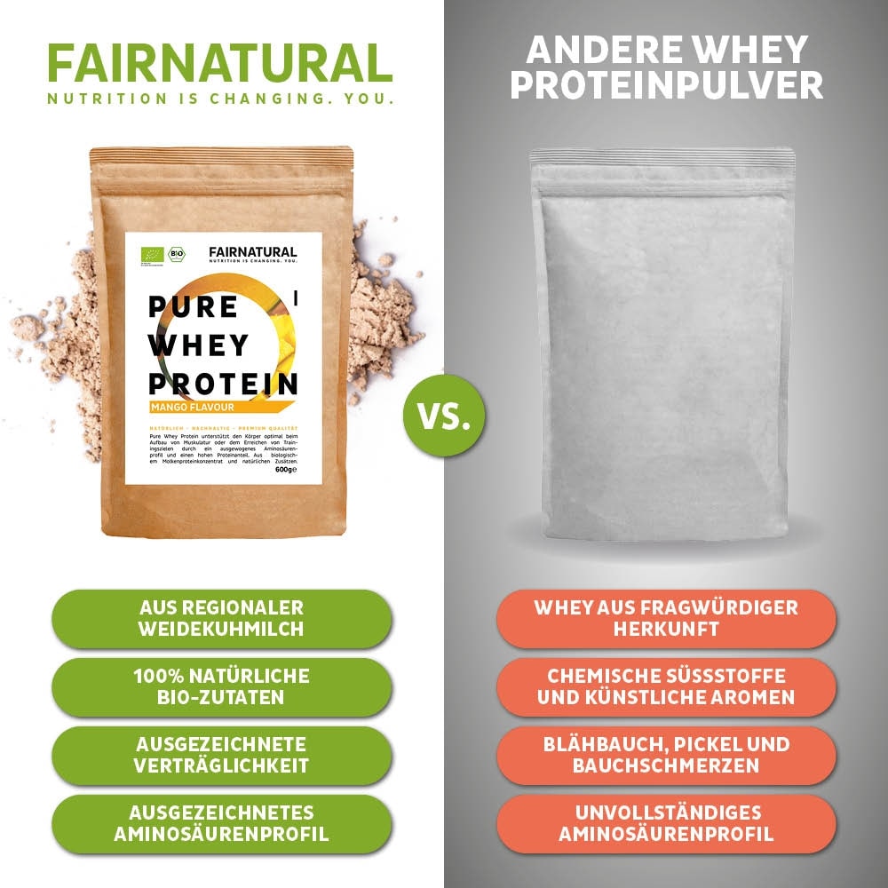 Biologische weiproteïnepoeder mango